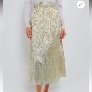 Hyacinth House Gold Metallic Plisse Gloria Maxi Skirt